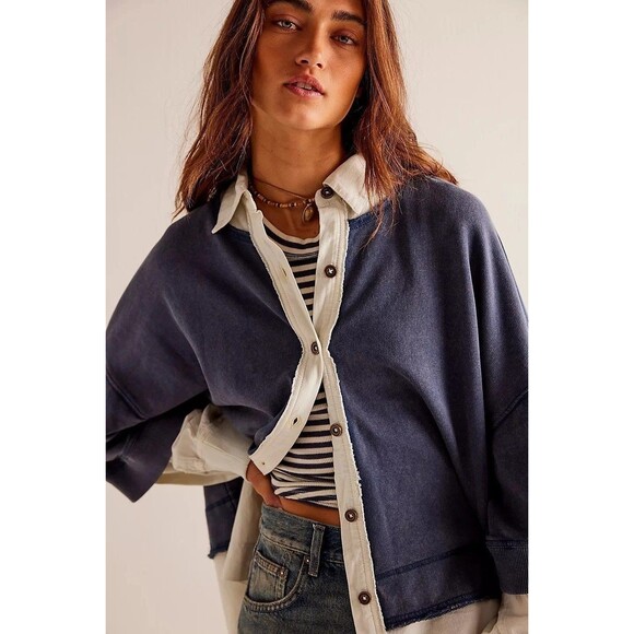 Free People We The Free Rebel Rebel Twofer Sweatshirt Top Cardigan L New 283288 - Picture 2 of 8